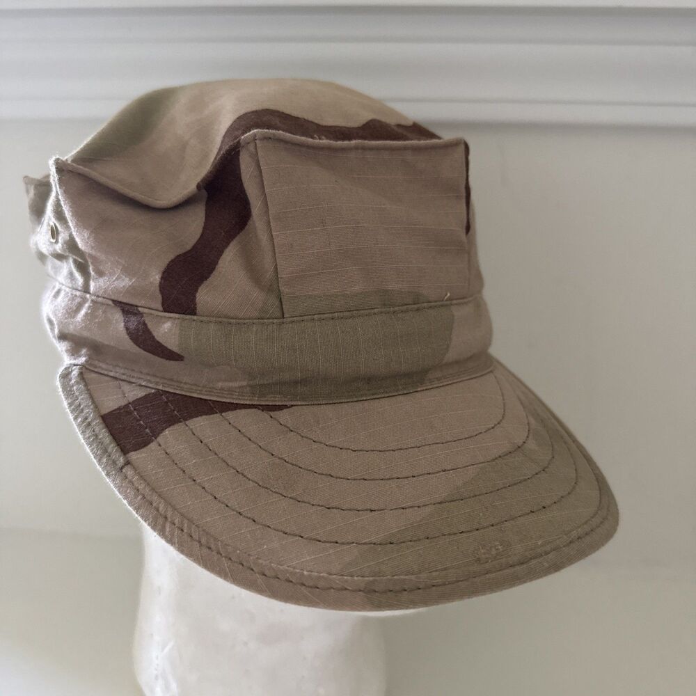 VTG USMC BDU Hot Weather Patrol Cap Hat Military Desert Camo LARGE